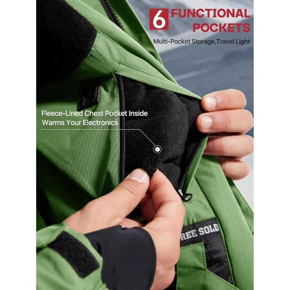 Men's Grass Green Waterproof Ski Snow Fleece Lined Warm Winter Rain Jacket